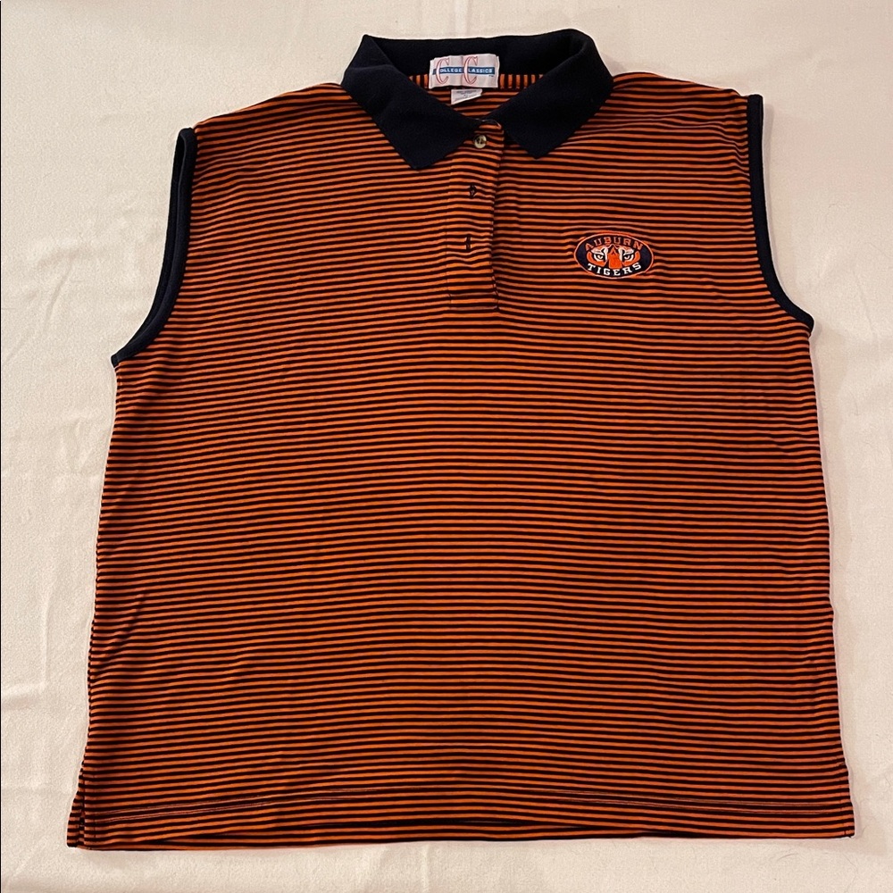 College Classics Striped Sleeveless Women’s Polo Shirt with Auburn Tigers Logo